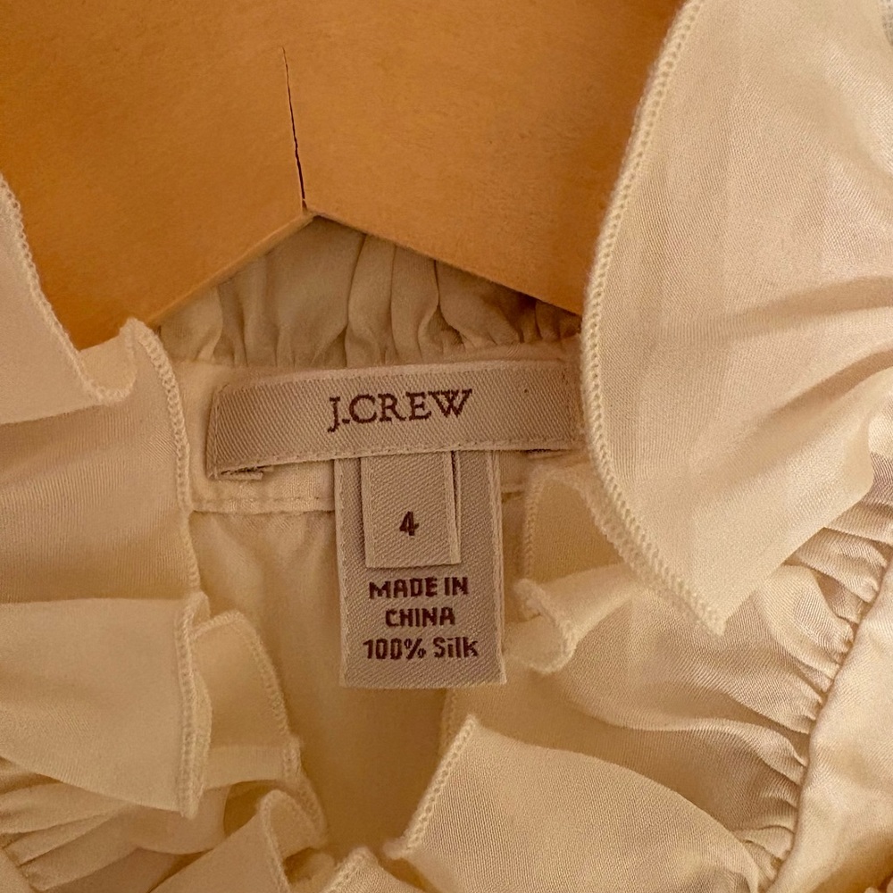 J. Crew Silk Cream Ruffled Button-Down Blouse - Picture 3 of 5